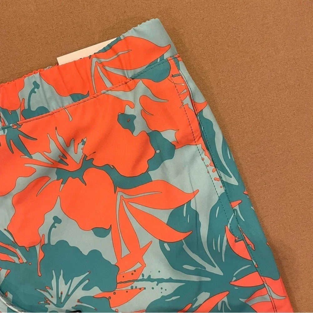 ZeroXposur Men’s Lined Swim Trunks Orange and Blue Tropical Print Large New!